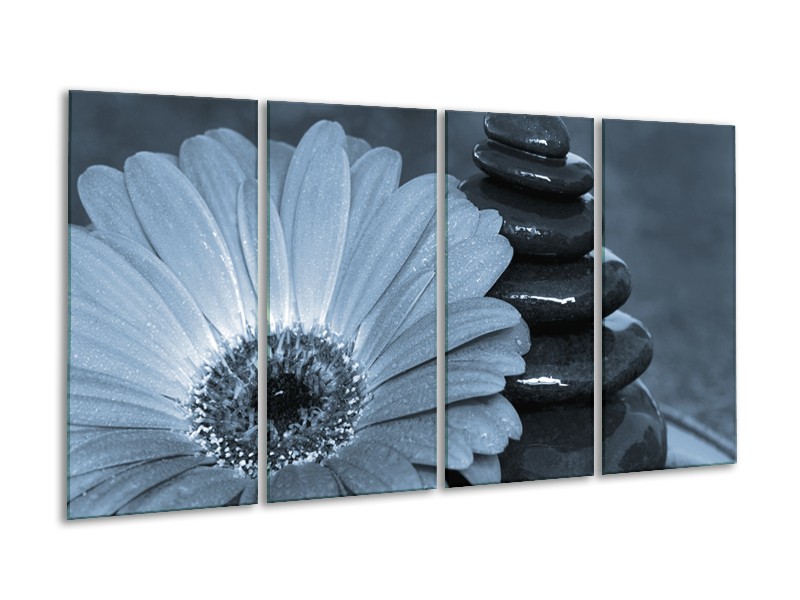 Canvas Schilderij Bloem, Stenen | Blauw, Grijs | 160x80cm 4Luik