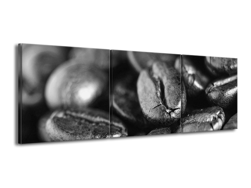 Canvas Schilderij Koffiebonen, Keuken | Grijs, Zwart | 150x50cm 3Luik