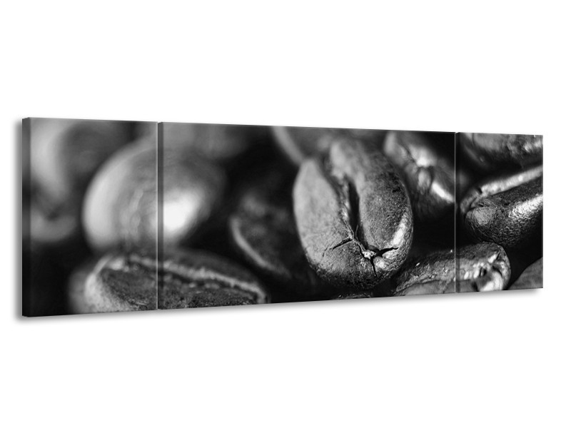 Canvas Schilderij Koffiebonen, Keuken | Grijs, Zwart | 170x50cm 3Luik