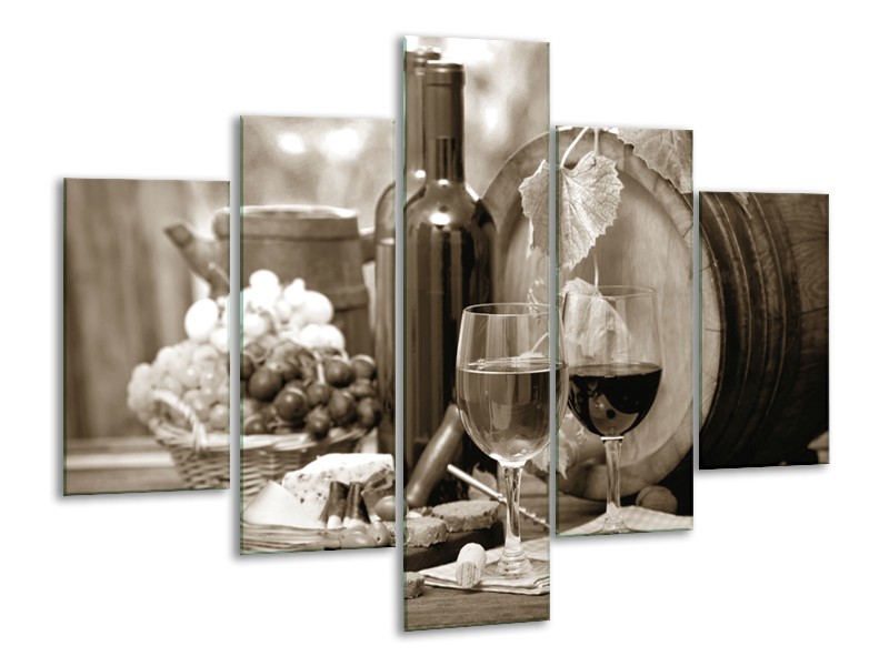 Glasschilderij Wijn, Keuken | Sepia | 100x70cm 5Luik