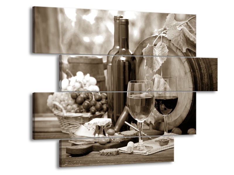 Glasschilderij Wijn, Keuken | Sepia | 115x85cm 4Luik