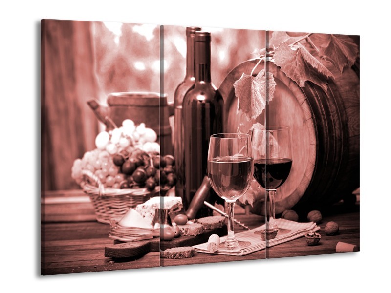 Canvas Schilderij Wijn, Keuken | Bruin, Rood | 60x90cm 3Luik