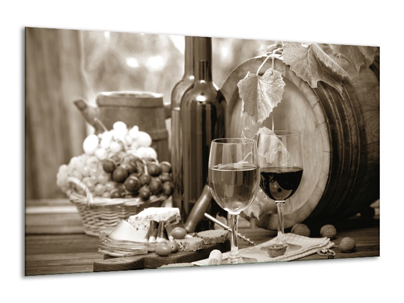 Glasschilderij Wijn, Keuken | Sepia | 120x70cm 1Luik