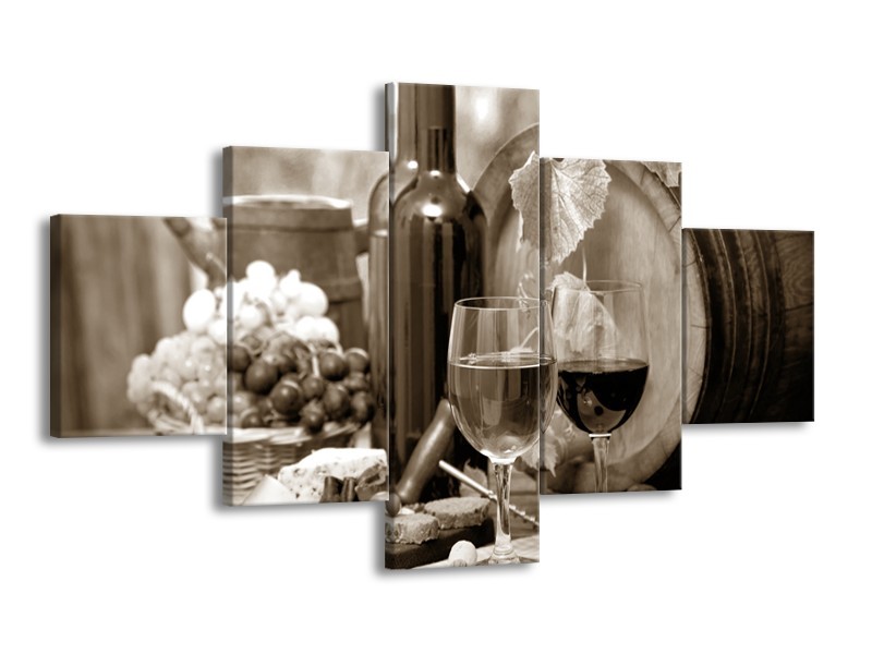 Glasschilderij Wijn, Keuken | Sepia | 125x70cm 5Luik