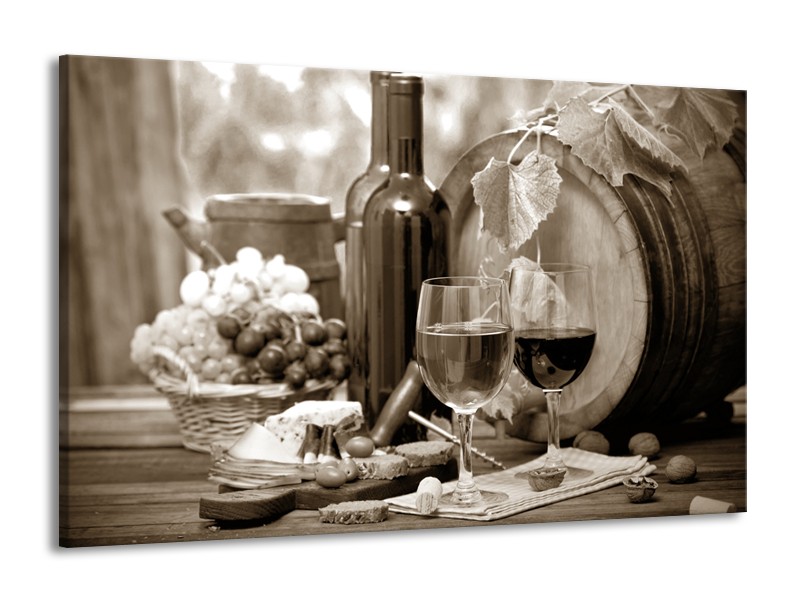 Glasschilderij Wijn, Keuken | Sepia | 140x90cm 1Luik