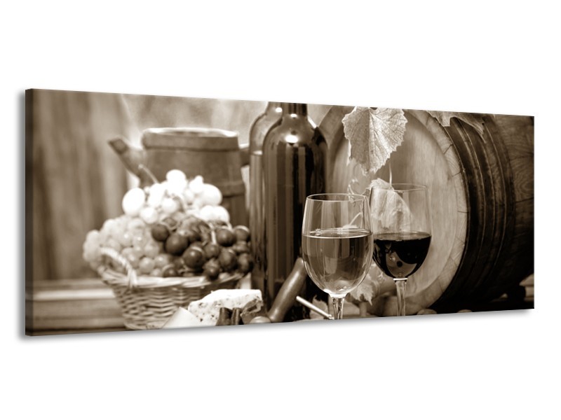Canvas Schilderij Wijn, Keuken | Sepia | 145x58cm 1Luik
