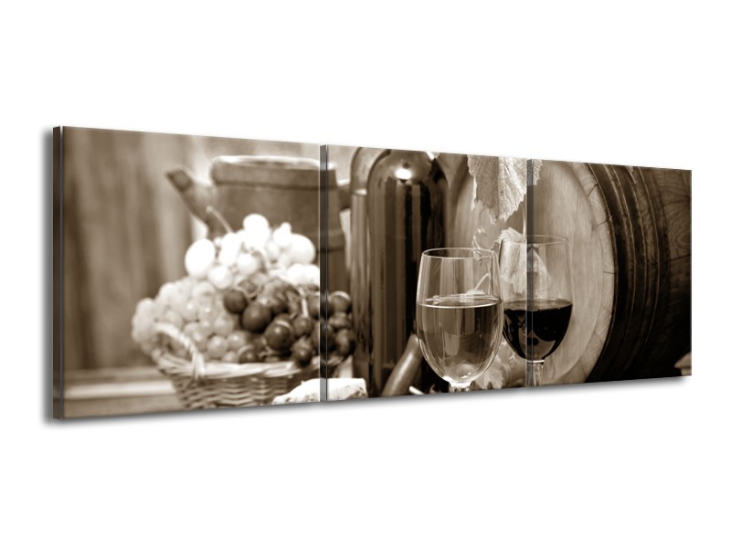 Canvas Schilderij Wijn, Keuken | Sepia | 150x50cm 3Luik