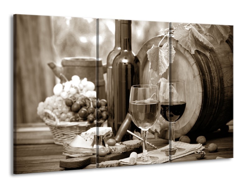 Canvas Schilderij Wijn, Keuken | Sepia | 165x100cm 3Luik