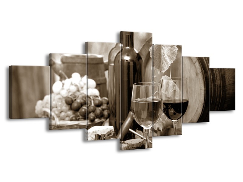 Canvas Schilderij Wijn, Keuken | Sepia | 210x100cm 7Luik