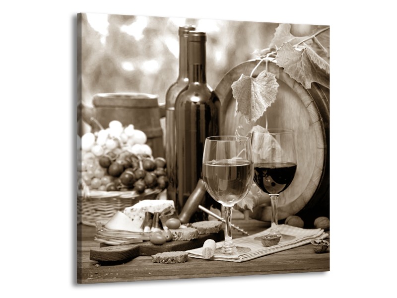 Glasschilderij Wijn, Keuken | Sepia | 70x70cm 1Luik