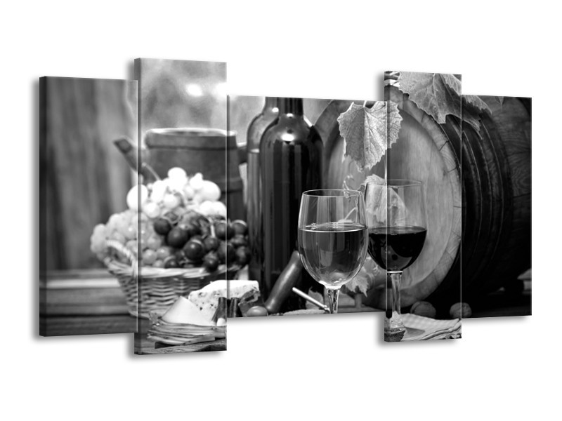 Glasschilderij Wijn, Keuken | Zwart, Wit, Grijs | 120x65cm 5Luik