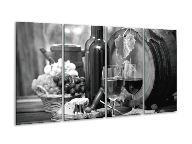 Glasschilderij Wijn, Keuken | Zwart, Wit, Grijs | 160x80cm 4Luik