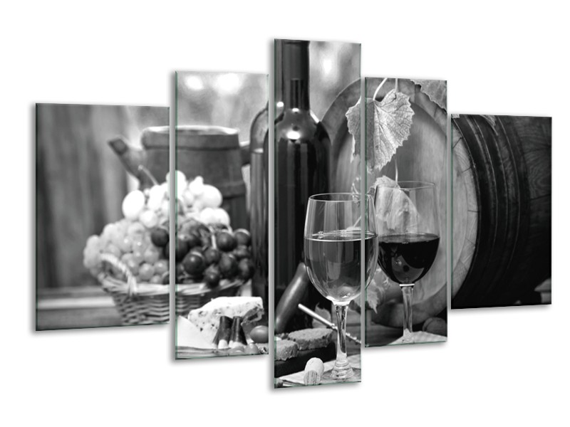 Glasschilderij Wijn, Keuken | Zwart, Wit, Grijs | 170x100cm 5Luik