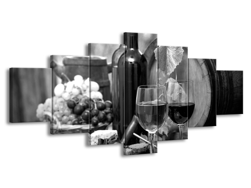 Glasschilderij Wijn, Keuken | Zwart, Wit, Grijs | 210x100cm 7Luik