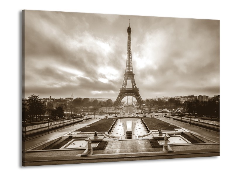 Canvas Schilderij Parijs, Eiffeltoren | Sepia | 100x70cm 1Luik