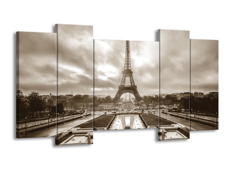 Canvas Schilderij Parijs, Eiffeltoren | Sepia | 120x65cm 5Luik