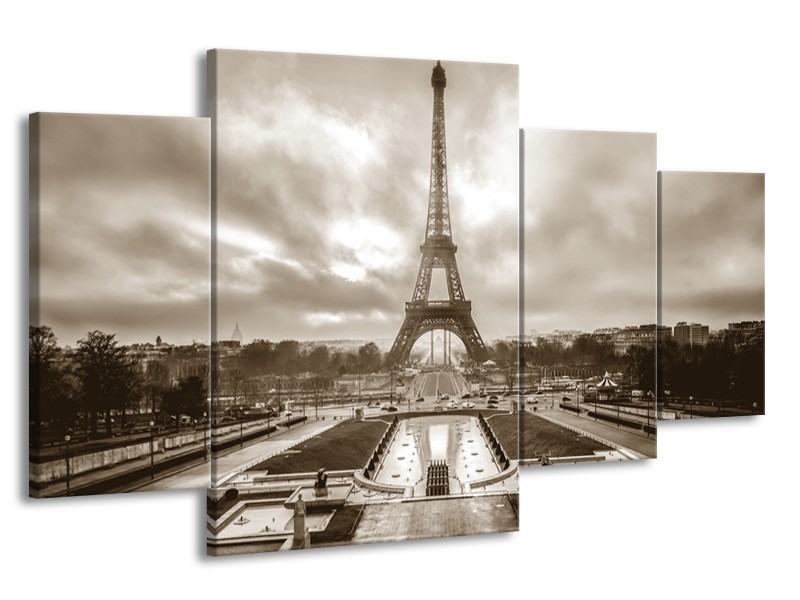 Canvas Schilderij Parijs, Eiffeltoren | Sepia | 160x90cm 4Luik