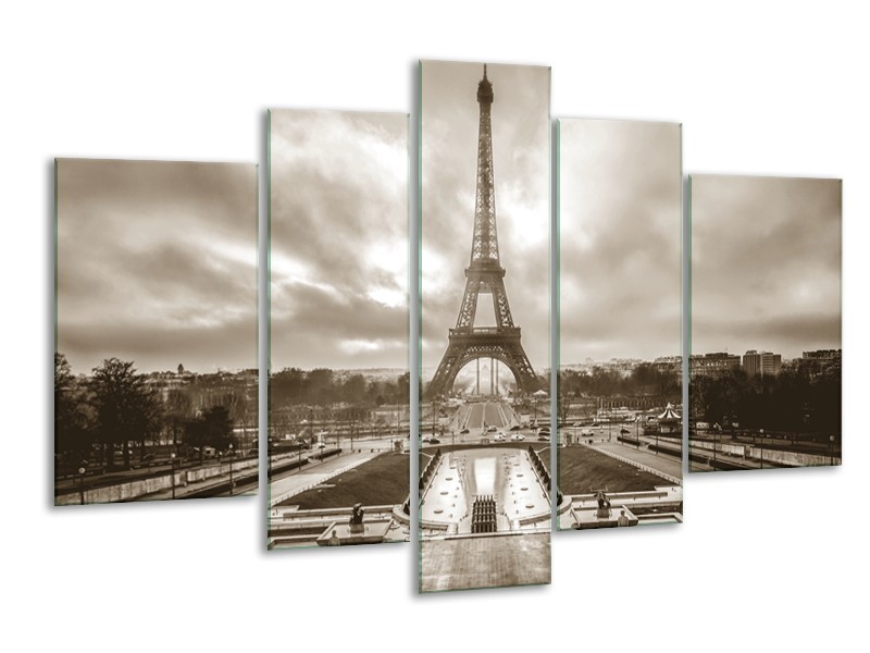Glasschilderij Parijs, Eiffeltoren | Sepia | 170x100cm 5Luik