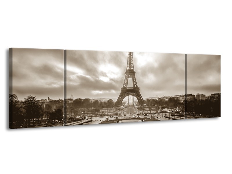 Glasschilderij Parijs, Eiffeltoren | Sepia | 170x50cm 3Luik
