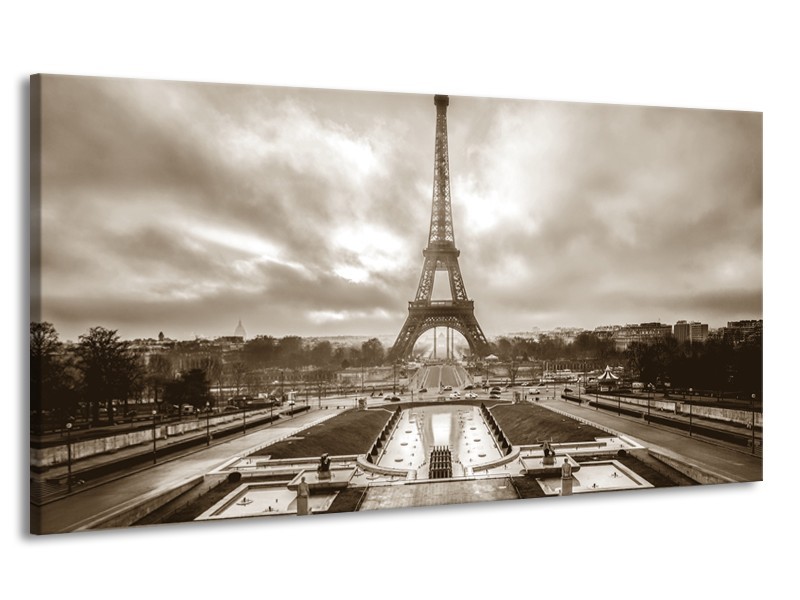 Canvas Schilderij Parijs, Eiffeltoren | Sepia | 170x90cm 1Luik