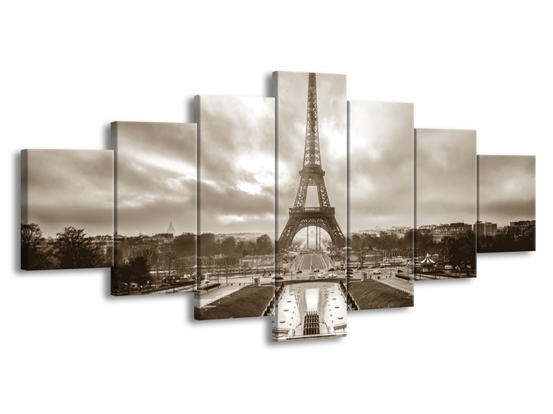 Glasschilderij Parijs, Eiffeltoren | Sepia | 210x100cm 7Luik