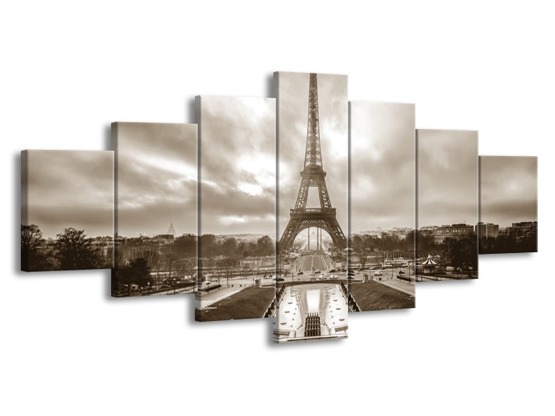 Canvas Schilderij Parijs, Eiffeltoren | Sepia | 210x100cm 7Luik