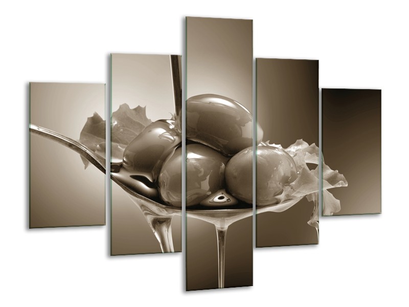 Glasschilderij Olijven, Keuken | Sepia | 100x70cm 5Luik