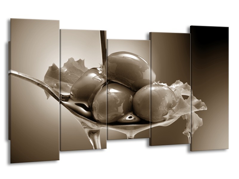 Glasschilderij Olijven, Keuken | Sepia | 150x80cm 5Luik