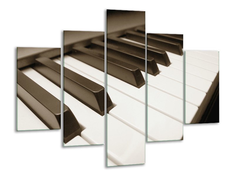 Glasschilderij Muziek, Piano | Sepia | 100x70cm 5Luik