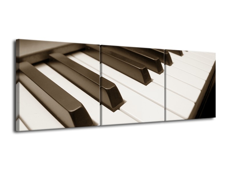 Canvas Schilderij Muziek, Piano | Sepia | 120x40cm 3Luik