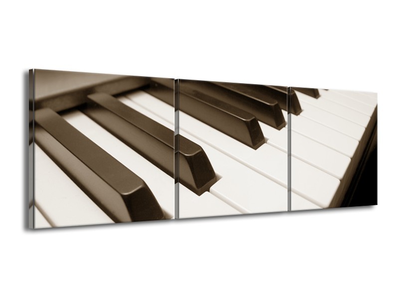 Canvas Schilderij Muziek, Piano | Sepia | 150x50cm 3Luik