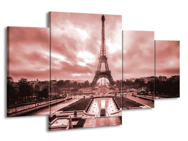 Glasschilderij Parijs, Eiffeltoren | Bruin, Rood | 160x90cm 4Luik