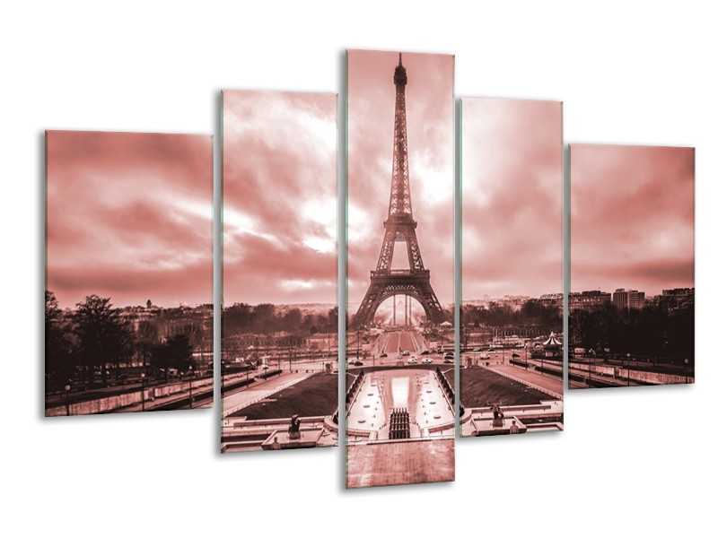 Canvas Schilderij Parijs, Eiffeltoren | Bruin, Rood | 170x100cm 5Luik