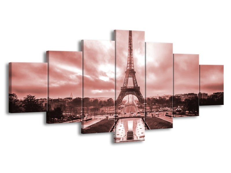 Glasschilderij Parijs, Eiffeltoren | Bruin, Rood | 210x100cm 7Luik