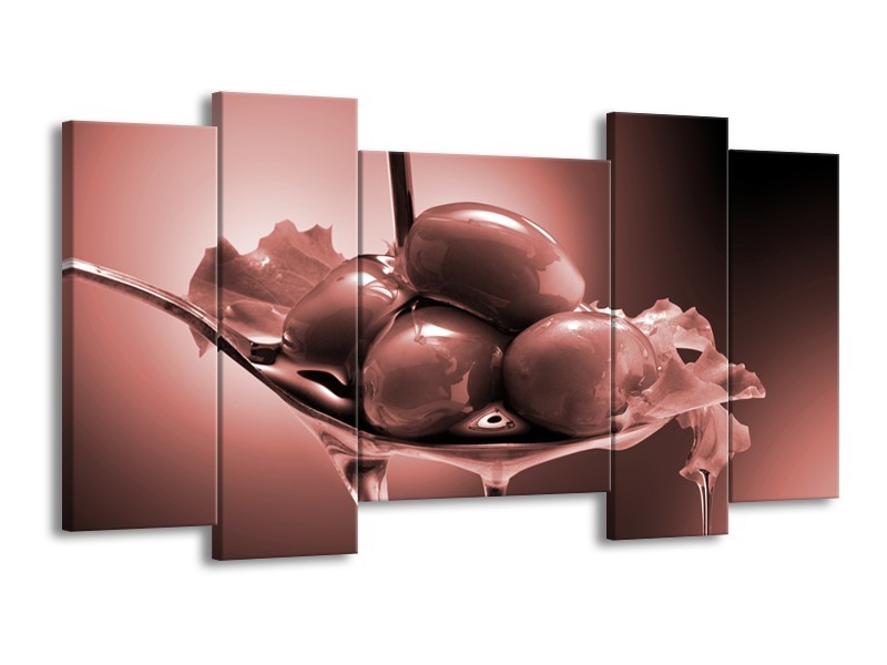 Canvas Schilderij Olijven, Keuken | Bruin, Rood | 120x65cm 5Luik