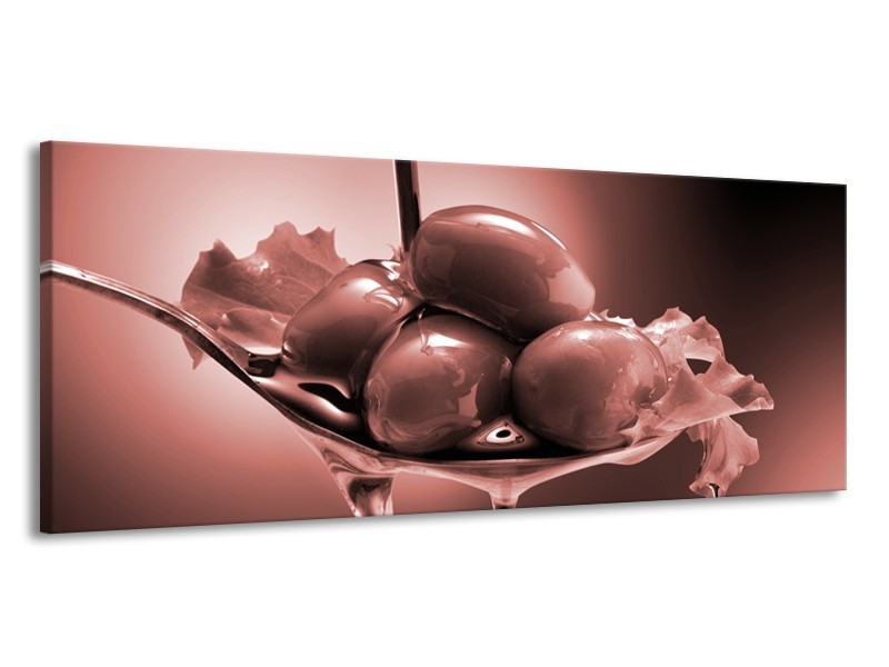 Glasschilderij Olijven, Keuken | Bruin, Rood | 145x58cm 1Luik