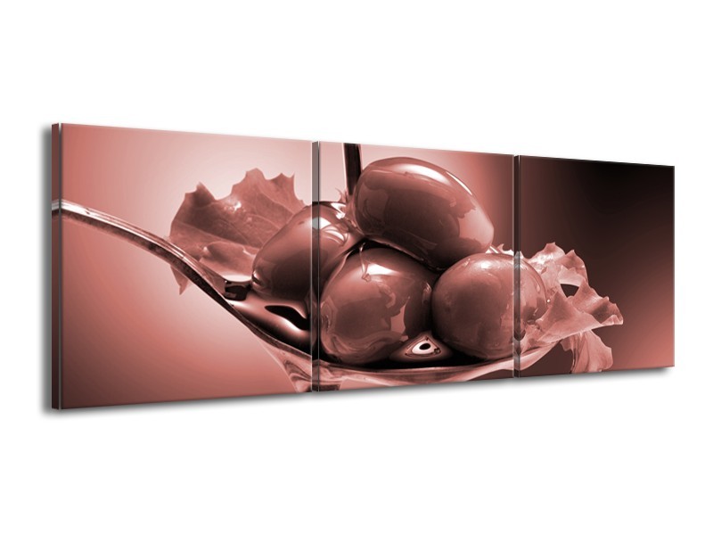 Glasschilderij Olijven, Keuken | Bruin, Rood | 150x50cm 3Luik