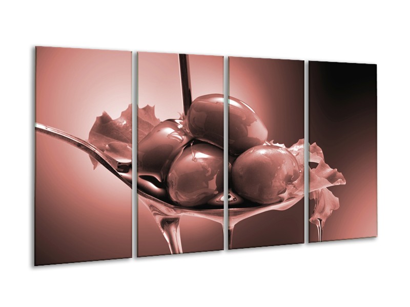 Glasschilderij Olijven, Keuken | Bruin, Rood | 160x80cm 4Luik