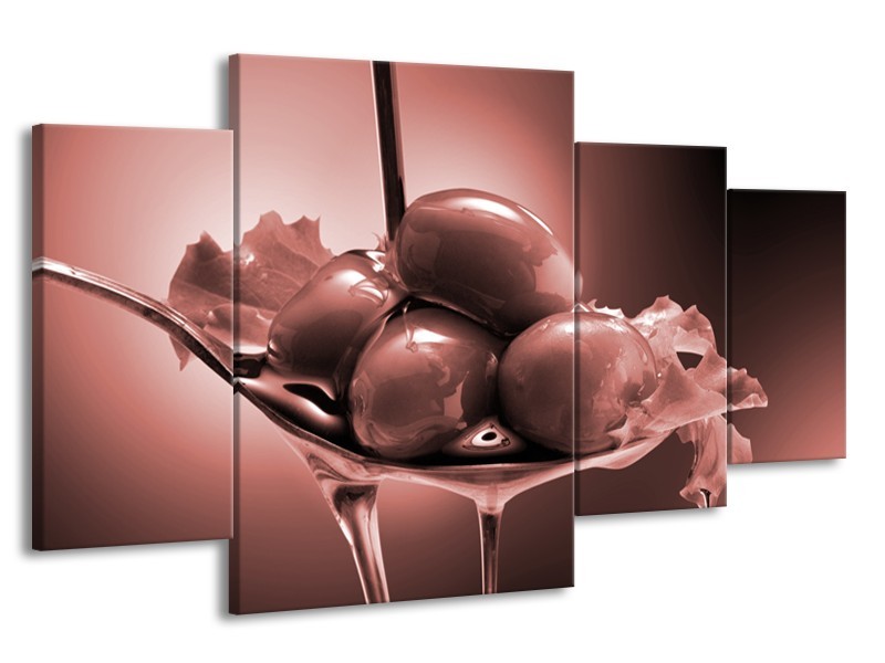 Glasschilderij Olijven, Keuken | Bruin, Rood | 160x90cm 4Luik
