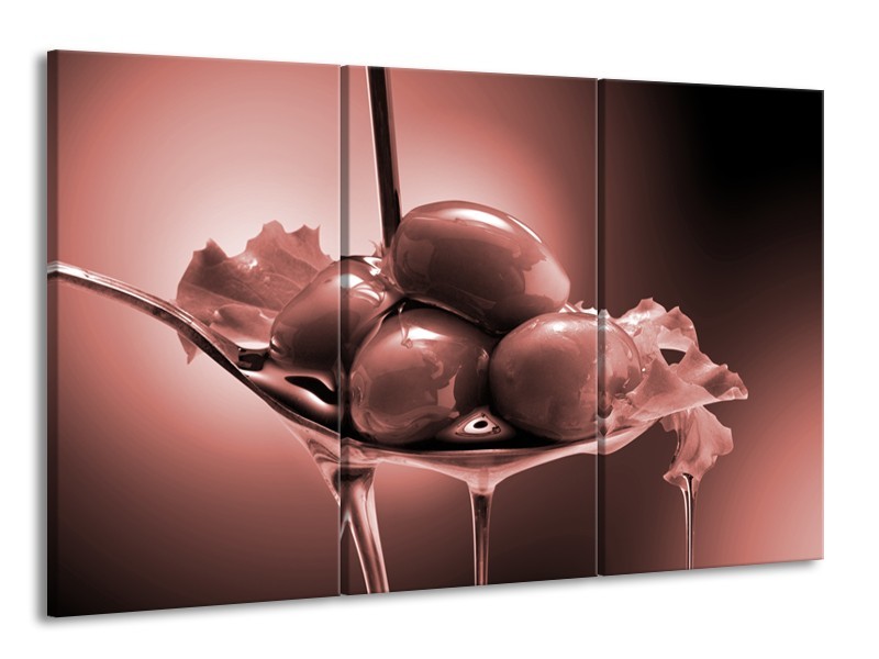 Glasschilderij Olijven, Keuken | Bruin, Rood | 165x100cm 3Luik