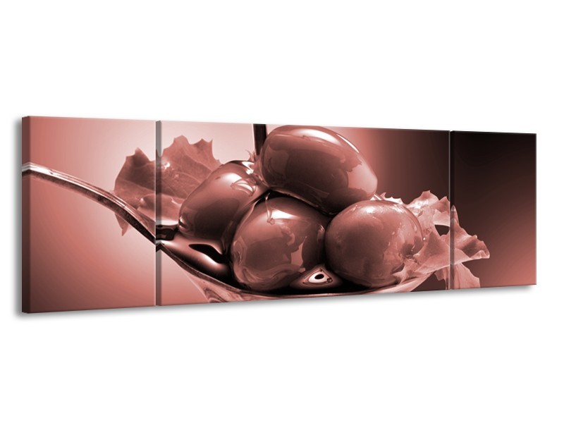 Glasschilderij Olijven, Keuken | Bruin, Rood | 170x50cm 3Luik