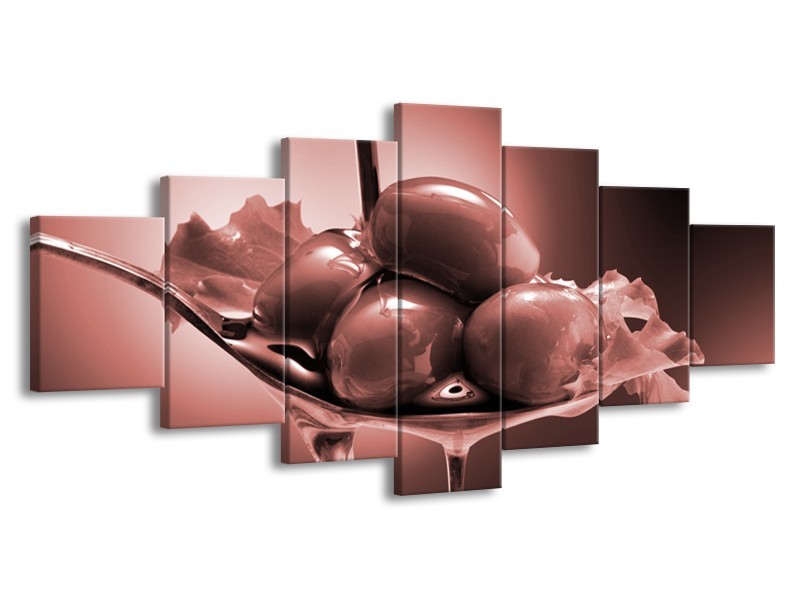 Glasschilderij Olijven, Keuken | Bruin, Rood | 210x100cm 7Luik