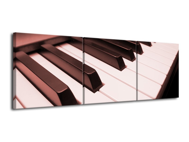 Canvas Schilderij Muziek, Piano | Bruin, Rood | 120x40cm 3Luik