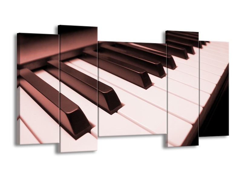 Canvas Schilderij Muziek, Piano | Bruin, Rood | 120x65cm 5Luik