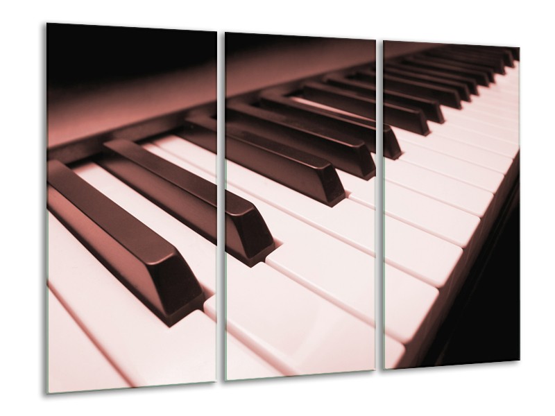 Canvas Schilderij Muziek, Piano | Bruin, Rood | 120x80cm 3Luik