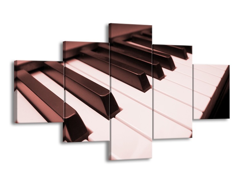 Canvas Schilderij Muziek, Piano | Bruin, Rood | 125x70cm 5Luik