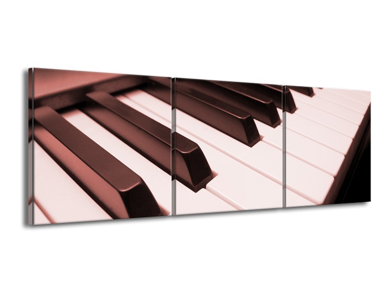 Canvas Schilderij Muziek, Piano | Bruin, Rood | 150x50cm 3Luik