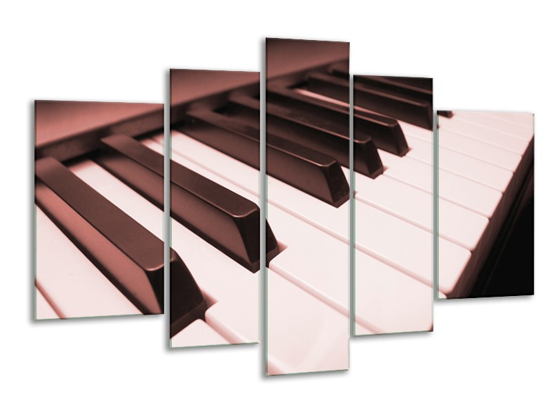 Canvas Schilderij Muziek, Piano | Bruin, Rood | 170x100cm 5Luik