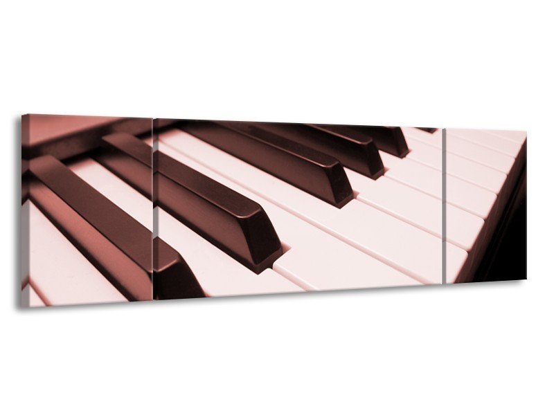 Canvas Schilderij Muziek, Piano | Bruin, Rood | 170x50cm 3Luik