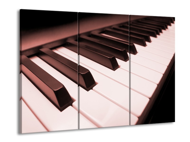 Canvas Schilderij Muziek, Piano | Bruin, Rood | 60x90cm 3Luik